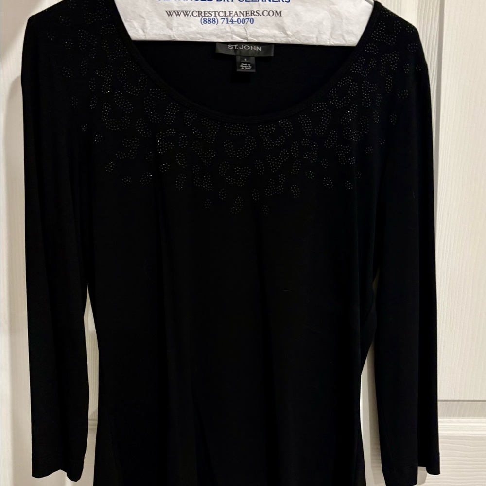 St. John Black Long Sleeve Top with Embellishments